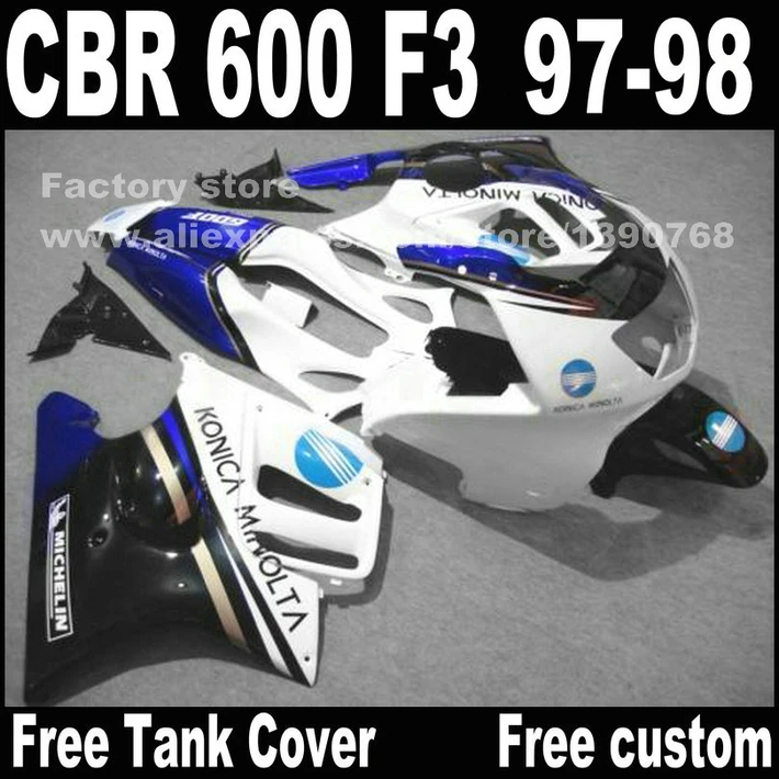 Замена комплектов для HONDA CBR 600 F3 Обтекатели 1997 1998 CBR600 F3 97 98 сине-белый обтекатель комплект+ крышка бака A1