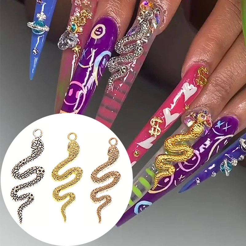 10pcs 3d Oversized Snake Shape Nail Charms Luxury Rhinestones Glitter