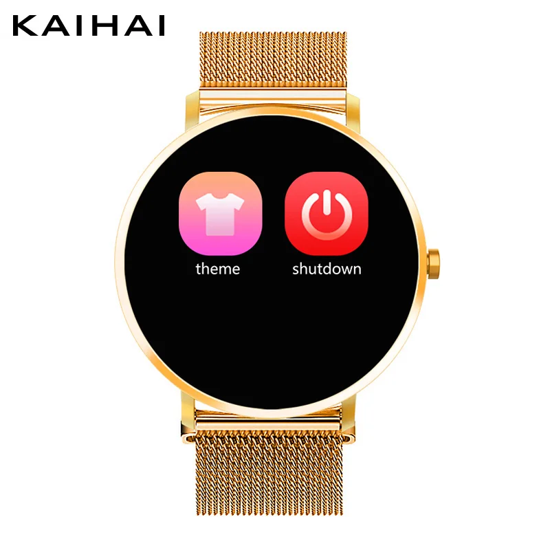 KAIHAI Смарт часы из закаленного стекла монитор сердечного ритма Smartwatch музыка секундомер сенсорный экран для телефона Android IP67 водонепроницаемый - Цвет: gold watch