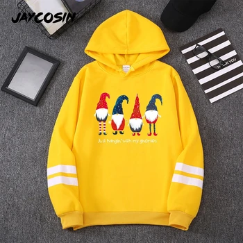 

JAYCOSIN Women's Hoodie Santa Claus Dwarf Print Knit Hoodie Topshirt Plus Size Stripe Loose Casual Harajuku Kpop Fashion Clothes