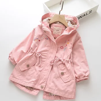

New Kids Windbreaker Coat For Girls Jackets Animal Embroidery Hooded Jackets Spring Autumn Children Outerwear Coats