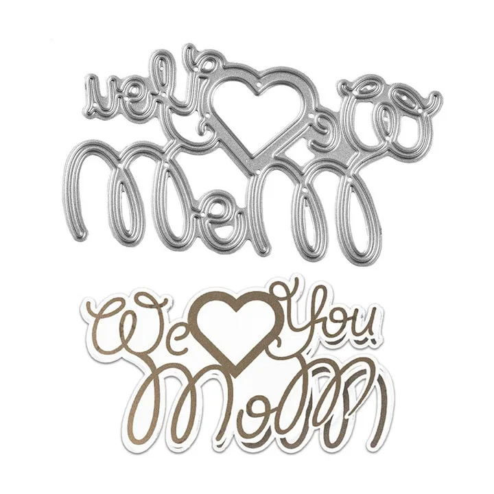 Naifumodo We love You Mom Letter Metal Cutting Dies Heart Scrapbooking For Making Cards Decorative Embossing DIY Crafts Stencils | Дом и сад