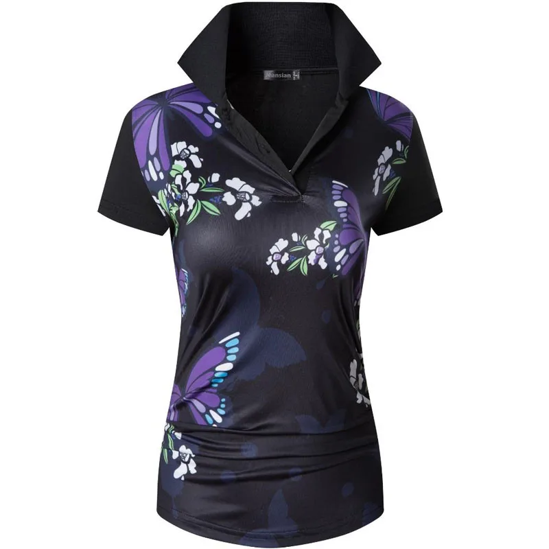 

jeansian Asian Style Women's Casual Short Sleeve T-Shirt Tee Floral Print Polo Shirts Tshirt Golf Polos Tennis Badminton SWT311