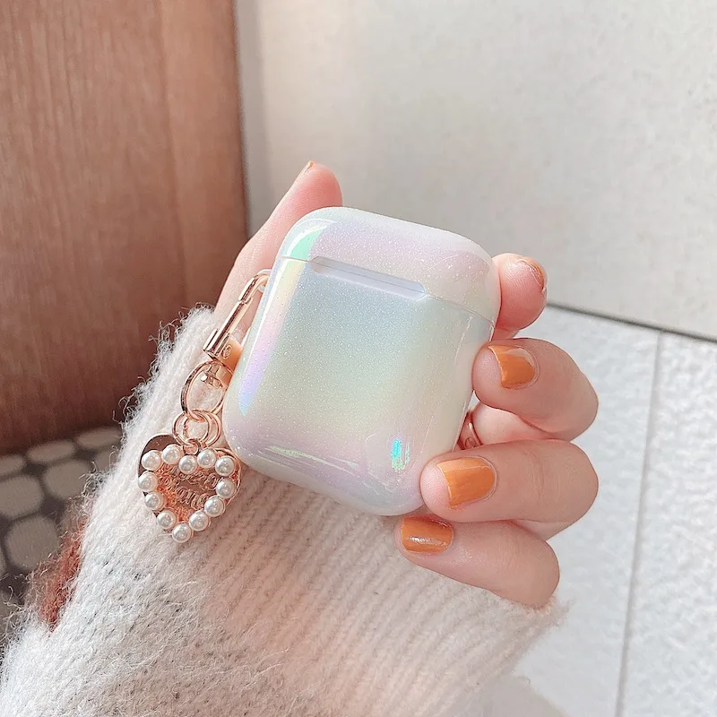 3D Love Pearl Shell Keychain Water Drop Rainbow Hard Headphone Earphone case for apple airpods 1 2 3 pro Wireless Headset cover