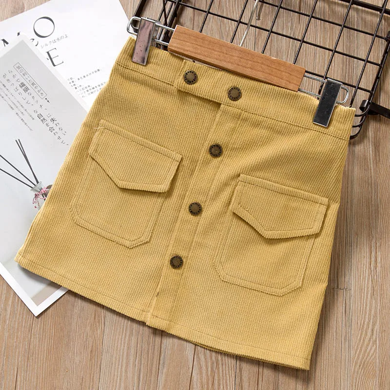 AF220 Yellow Bear Leader/юбки для девочек Новая Осенняя детская юбка для девочек мягкая хлопковая джинсовая юбка на пуговицах Милая Короткая юбка-брюки, одежда для детей от 3 до 7 лет - Цвет: AF220 Yellow