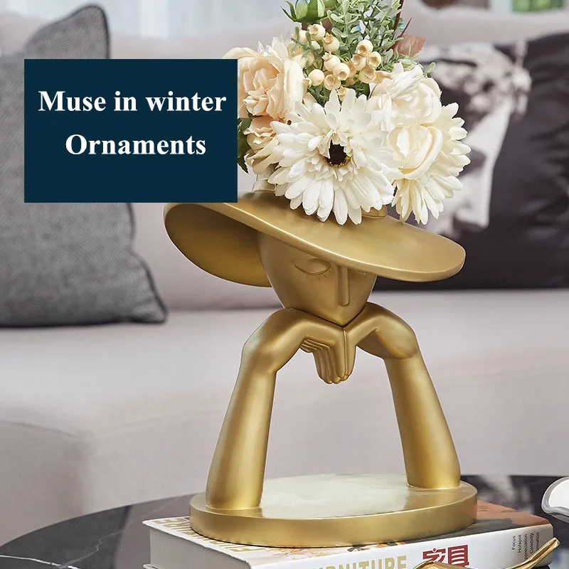 

Resin Vase In Winter Series Table Flower Vase Fashion Muse Figurines Home Living Room Decorative Art Portrait Gold Big Vase