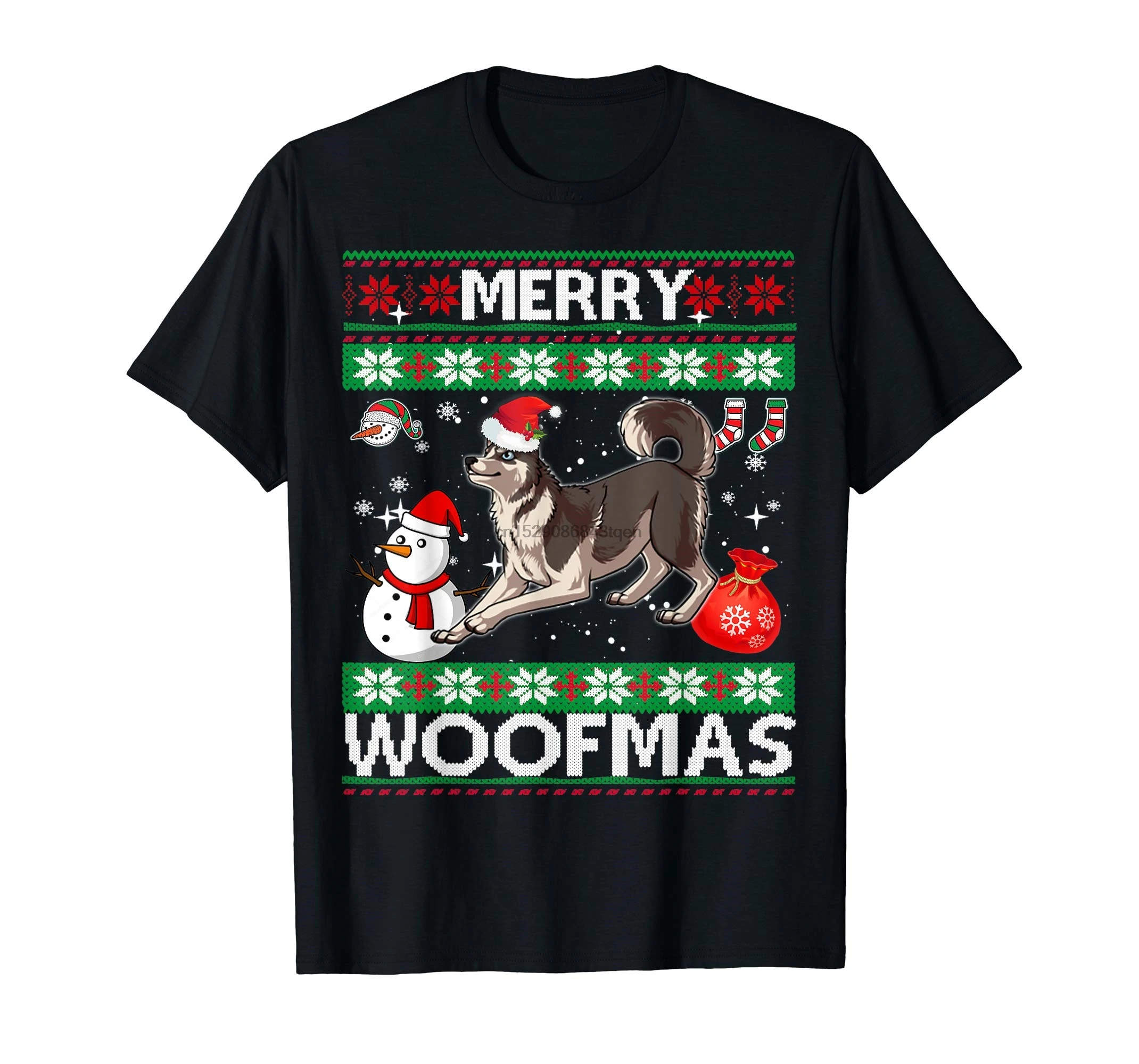 Сибирская Собака Хаски Merry Woofmas футболка Рождественский костюм-Мужская