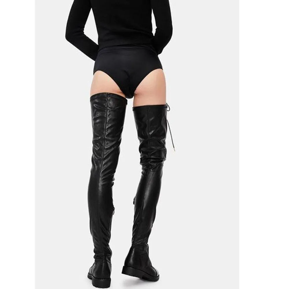 Female Boots Platform Square Heel Zip Cross-tied Winter Comfy Woman Over The Knee High Boots Shoes Big Size 46