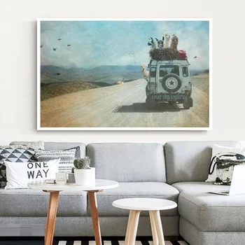 

Animal bus Never Stop Exploring Canvas Poster Nordic Style Art Painting Decorative Picture Living Room Decor