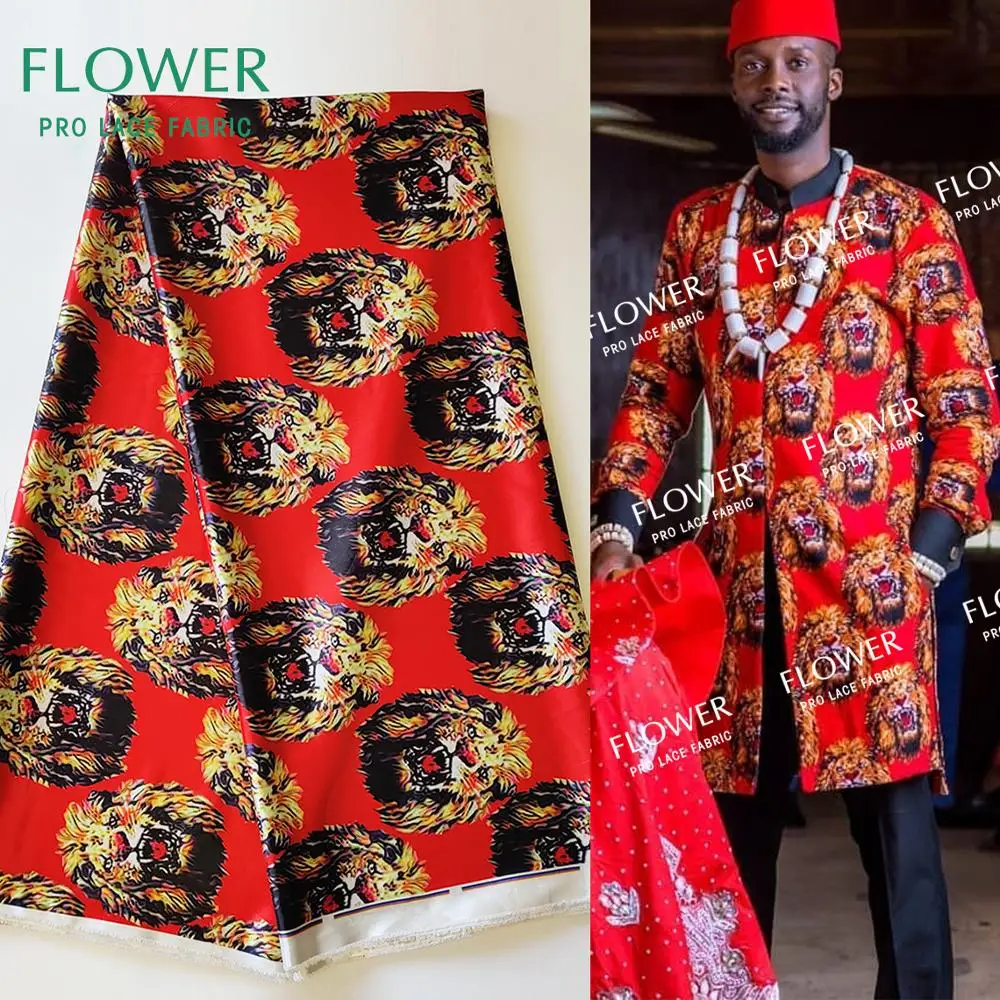 Red African Ankara Traditional Wedding Dress Silk Lace Material High Quality 2019 Nigeria George Silk Isiagu Prints Lace Fabric