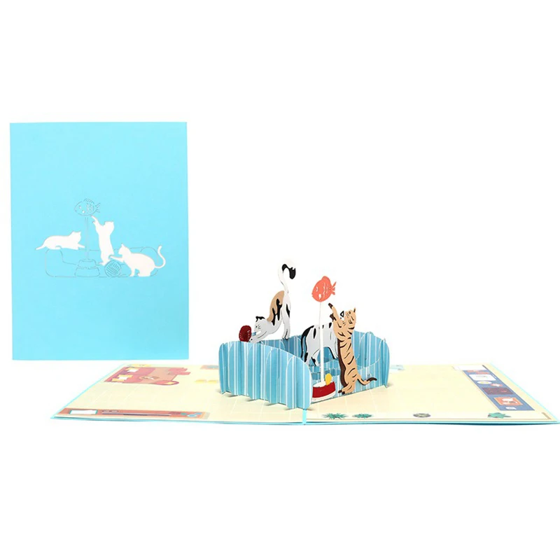  3D Handmade Comic Playing Cat Paradise Paper Invitation Greeting Cards with Envelope Birthday Famil - 4.00034E+12