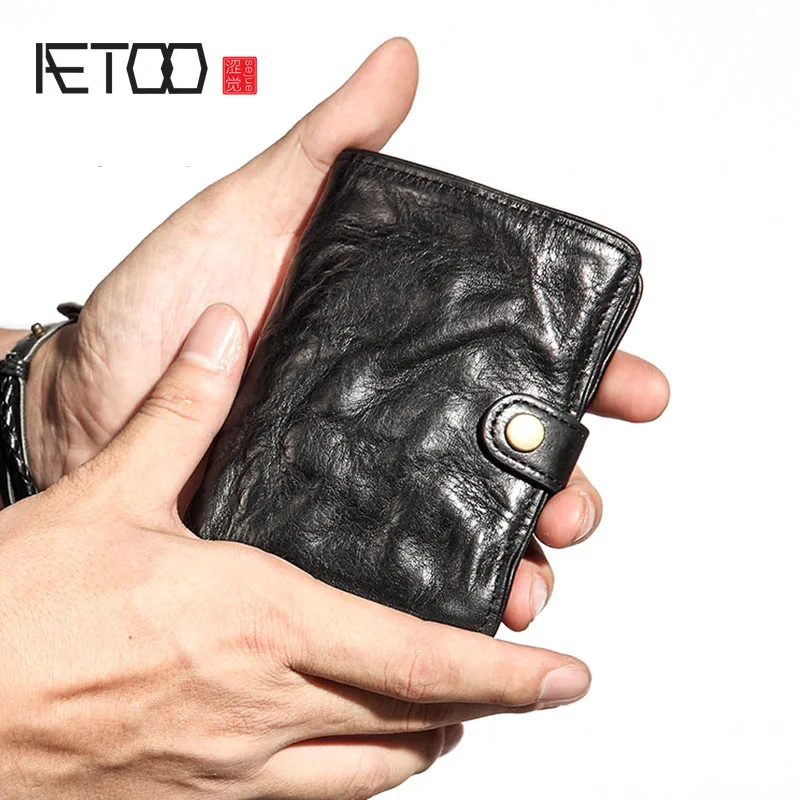AETOO мужской кошелек, Мужская короткая кожаная пряжка для бумажника, модный кошелек, Винтажный Мужской Молодежный тонкий мягкий Ретро кошелек, вертикальный