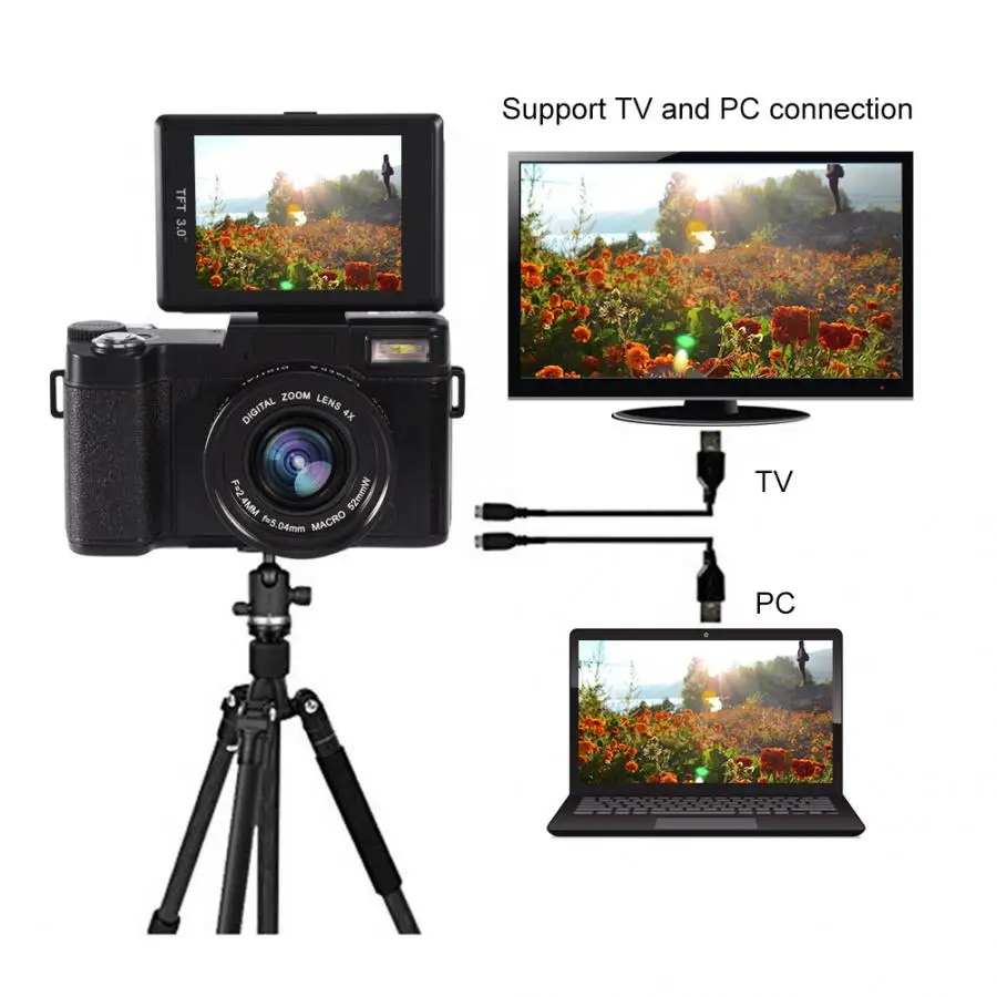 24MP Full HD 1080P 4 раза цифровой зум вращающийся экран камера видео Vlog камера - Цвет: US Plug