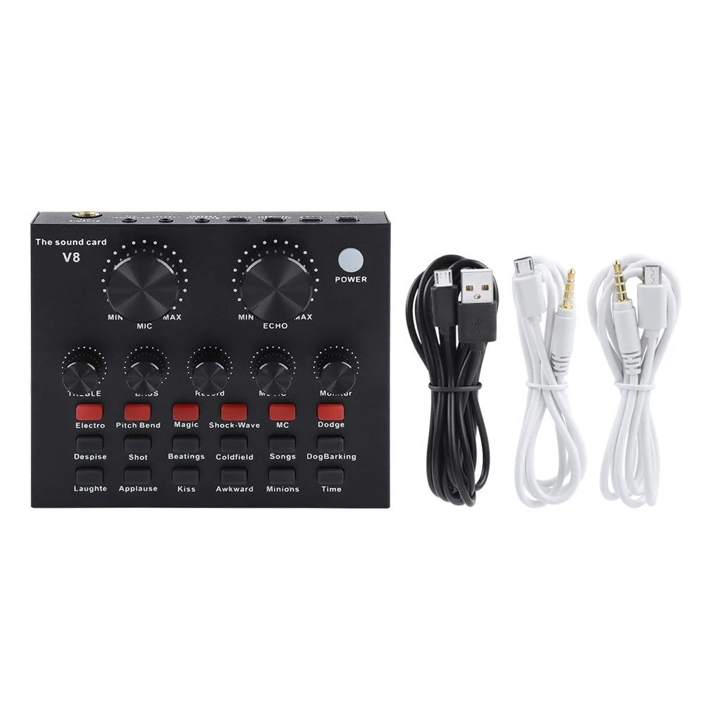 

V8 Singing Recording For Mobile Live Broadcast Home Headset Microphone Sound Card Voice Chat Computer External USB KTV Audio PC