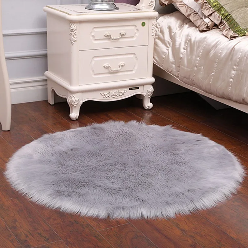 Серый плюшевый искусственный мех пушистая шерсть круглый ковер для гостиной спальни прикроватные коврики магазин украшения на окна для дома коврик