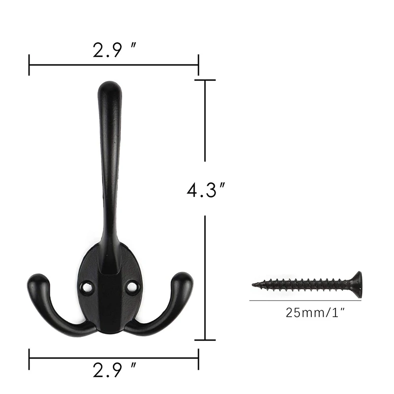 Big Heavy Duty Prongs Coat Hooks Wall Mounted Robe Hook with 16 Pieces Screws, Retro Double Utility Rustic Hooks for Bath Kitch
