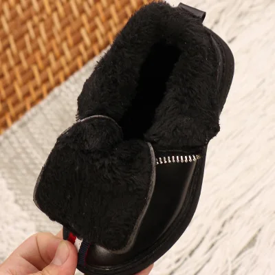 Black Cotton boots Детские хлопковые сапоги; детские сапоги на молнии спереди; Botas; сапоги Martin для девочек; Детская плюшевая обувь из мягкой кожи; обувь принцессы; Цвет черный, белый - Цвет: Black Cotton boots