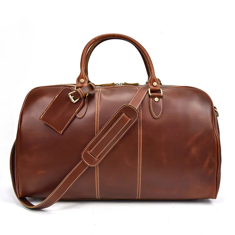 Big Capacity Genuine Leather Travel Bag 20" Vintage Crazy Horse Leather Men Travel Duffel Women Glossy Cow Leather Weekend bag