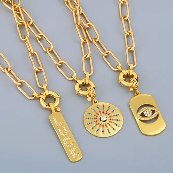 FLOLA Gold Chain Evil Eye Necklaces For Women Crystal Heart Necklace Pendants CZ Zirconia DIY Charms Handmade Jewelry nker38
