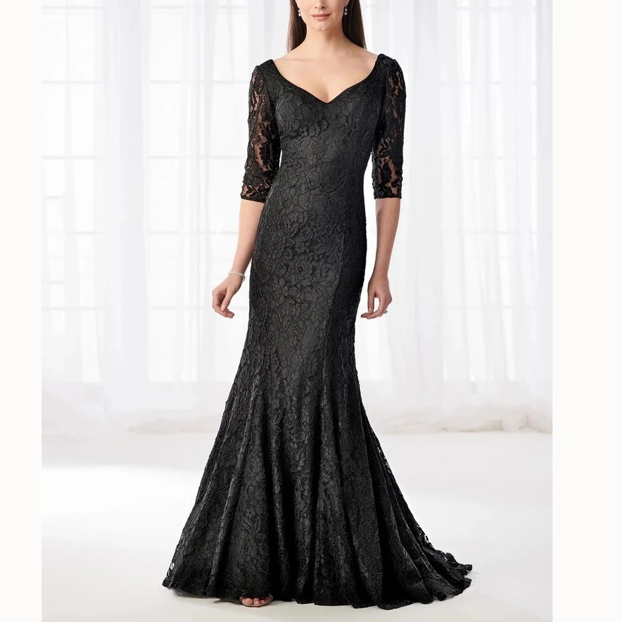 Черная Русалка/Труба Кружева женские платья полупальто vestido madrina boda плюс размер мать невесты платья для свадьбы