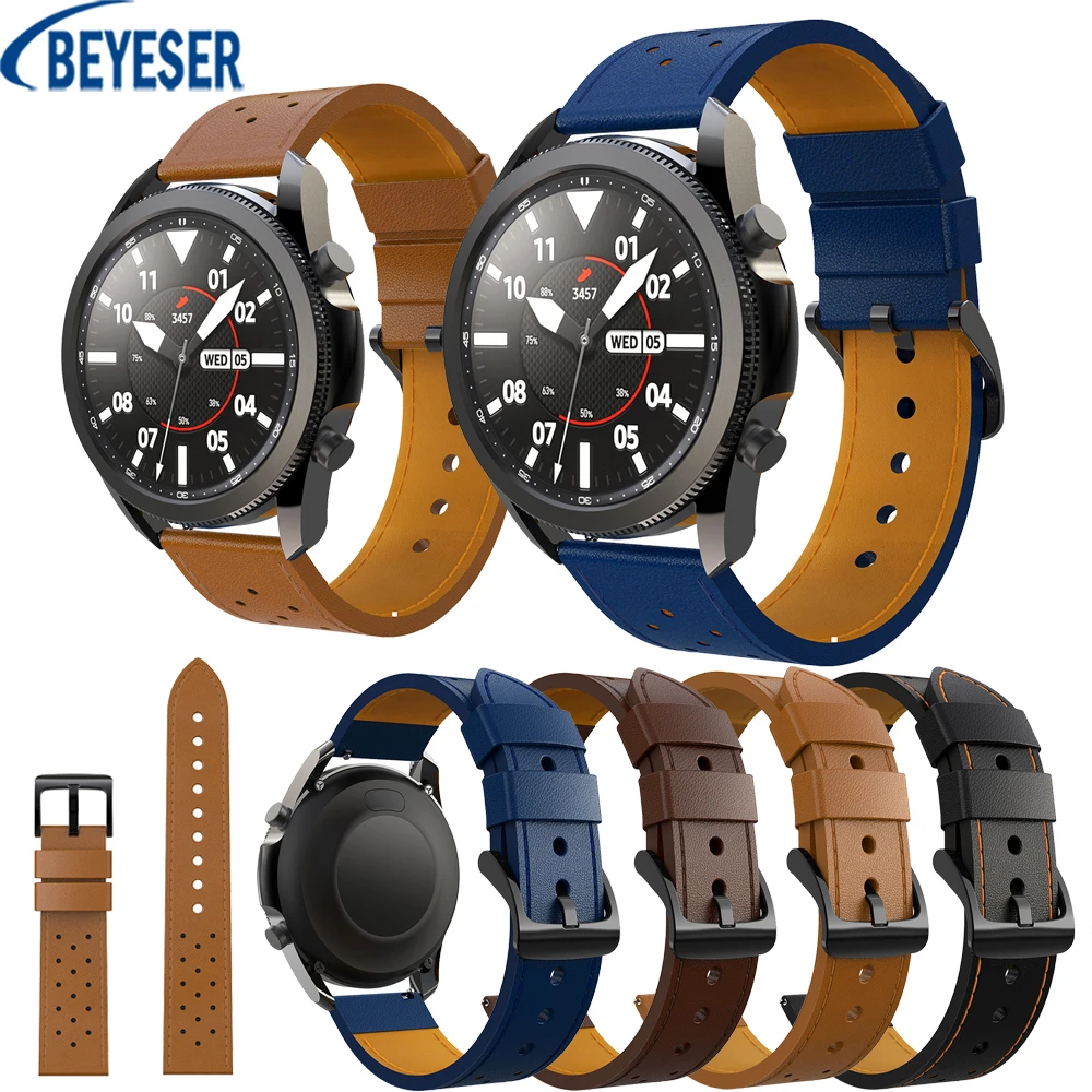 

Genuine Leather 22MM Strap Watchbands For Samsung Watch 3 45mm Galaxy Watch 46mm Gear S3 Smart Band For Huawei GT2 46mm Bracelet