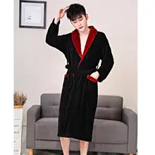 Мужская пижама зимняя утолщенная плюс бархатная длинная осенняя и зимняя хлопковая черная плюс бархатная удлиненная Мужская пижама банный Халат