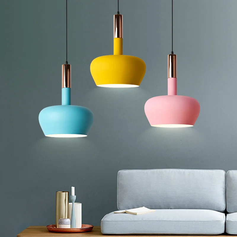 

Nordic Macaron Aluminum Circular Restaurant Hanging Lights Colorful Dining Bedroom Study Led Pendant Lamp Creative Home Fixtures