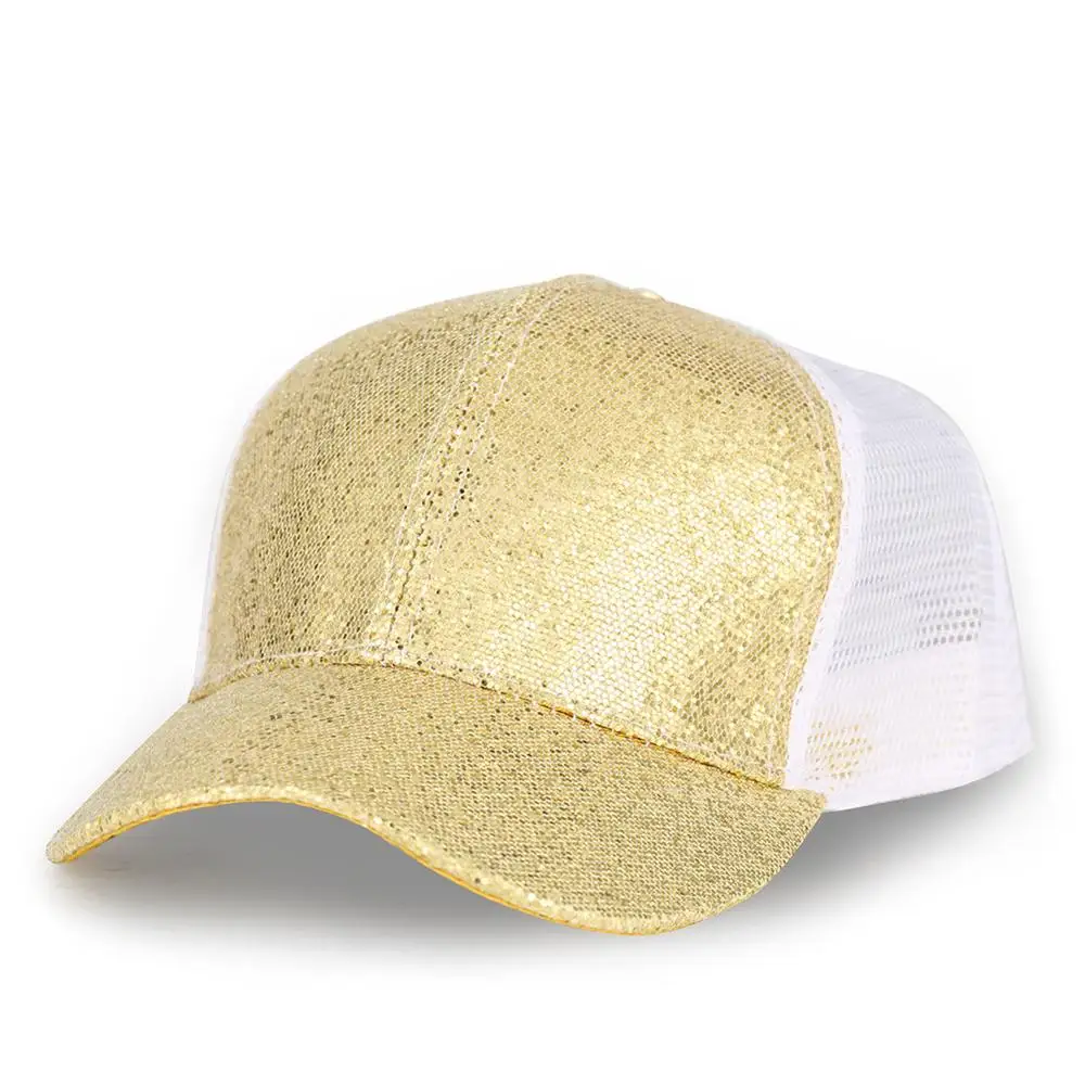 

Gold Baseball Cap Sequins Shiny Messy Bun Snapback Caps Fluorescence Women Winter Fitted Hip Hop Hat Kids Casquettes Trucker