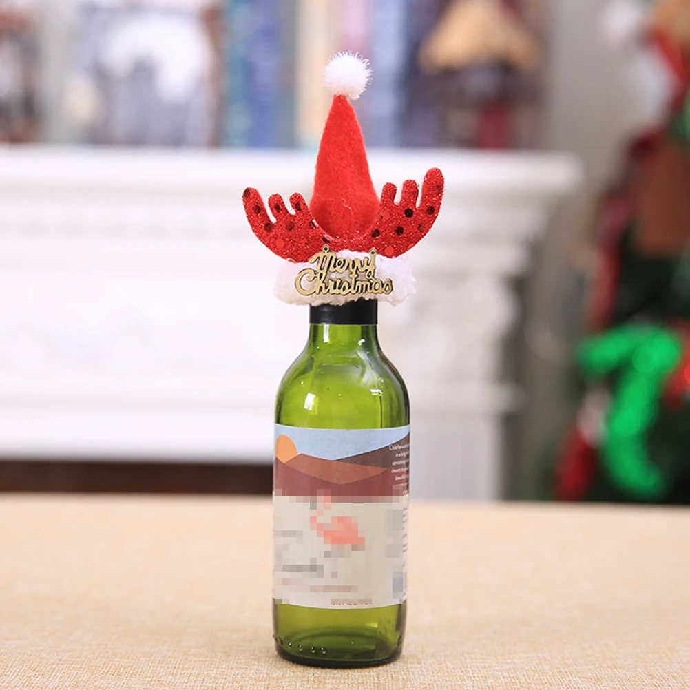 10Pcs Christmas Beer Wine Bottle Cap Cover Hat Xmas Drinks Party Festival Decor 