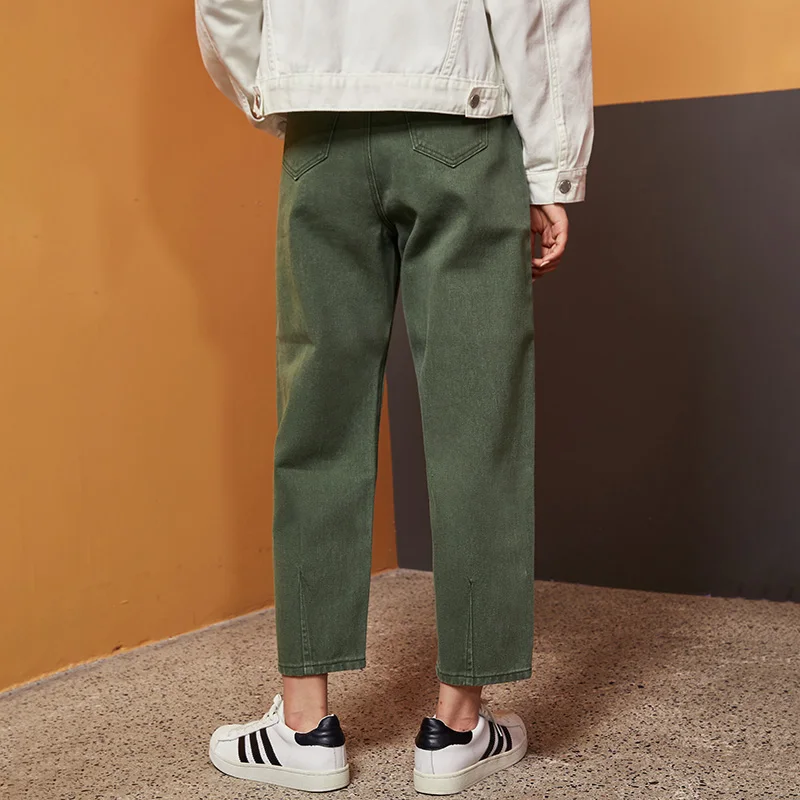 Kaufen LEIJIJEANS Neue 2019 schwarz große größe frauen nicht elastische hohe taille lose jeans lose beiläufige armee grün Harlan mädchen jeans 9116