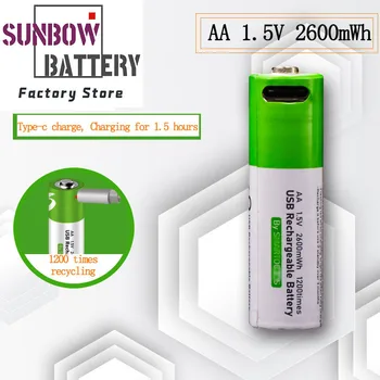

4pcs/lot 1.5V AA rechargeable battery 2600mwh USB Li-ion rechargeable battery fast charging With Tepy-C charging cable
