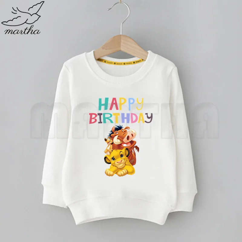 Kids Funny Happy Birthday Lion King Simba Number Print Sweatshirt Solid Color Hoodies Fashion Boys Girls Long Sleeve Sweatshirt - Цвет: K