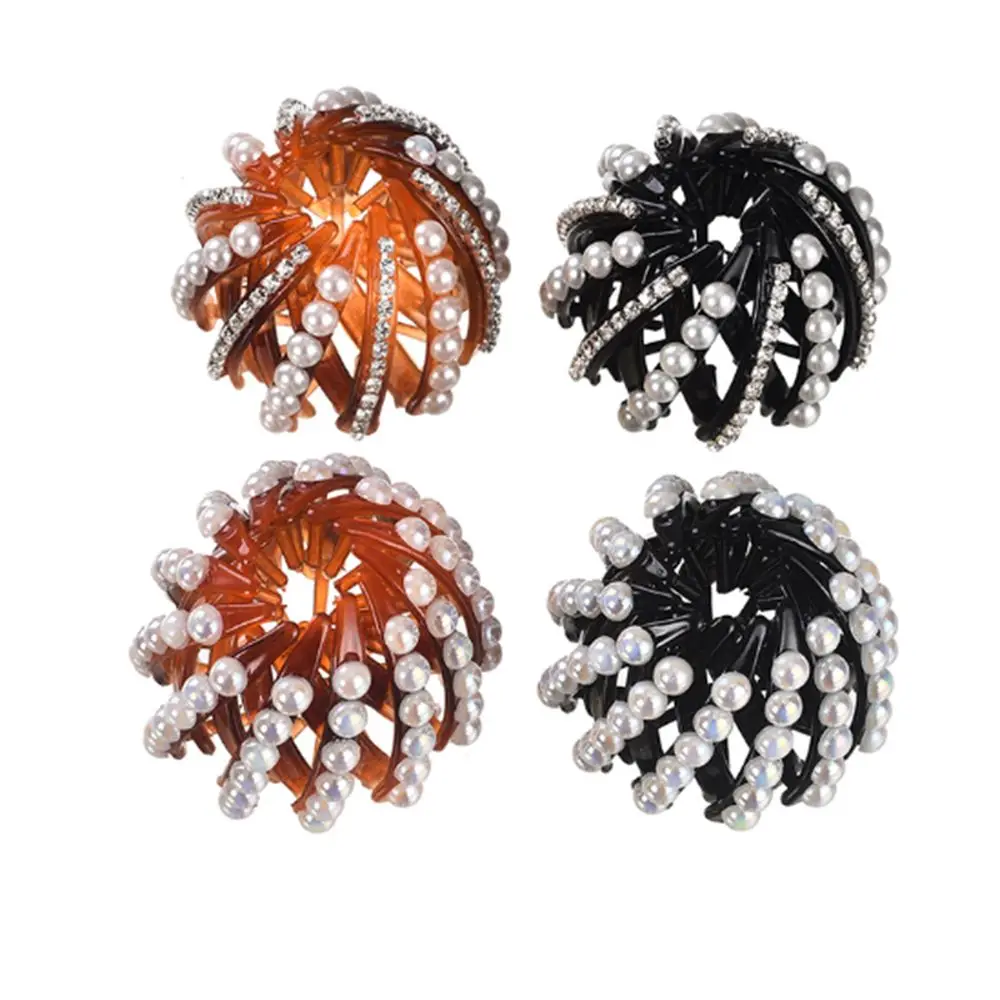 2021 жемчужные стразы красочные бутон волосы коготь чайник булочка заколка для