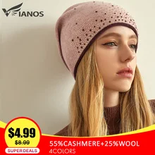 VIANOSI шерстяная зимняя вязаная женская мешковатая шапка бини для девочек Skullies, теплая кашемировая шапка Gorras Mujer