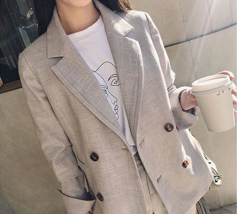 Women Pant Suits Notched Collar Blazer Jacket& Elastic Waist Pants Office Wear Women Suits Autumn 2 Pieces Set