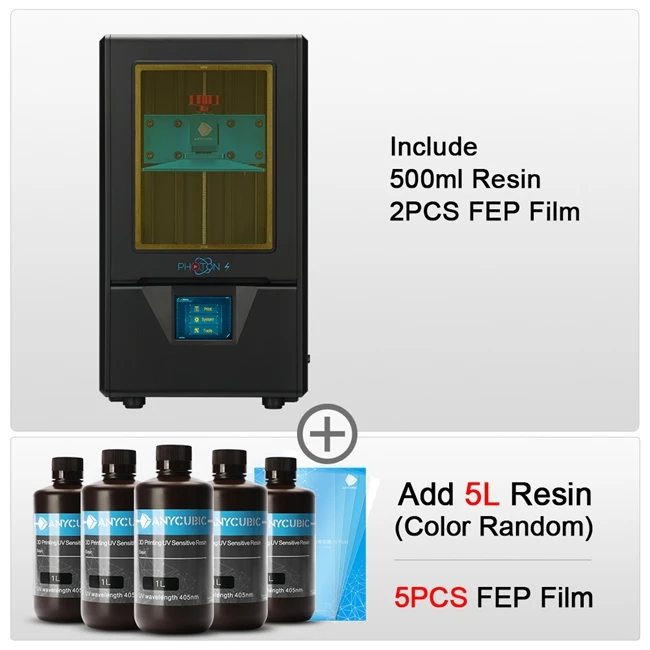 Photon-S add 5L 5FEP ANYCUBIC Photon-S 3d принтер обновленный черный с 500 мл/2 шт Fep lcd SLA PhotonS модуль матрица двойной Z axis принтер комплект 3d Drucker - Цвет: Photon-S add 5L 5FEP