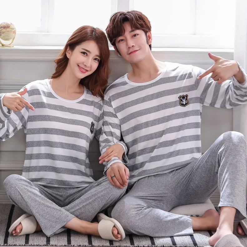 

New Style Couples Pajamas Spring And Autumn Long Sleeve Trousers Men And Women Homewear Set Qmilch 130G Men's L -Xxx L