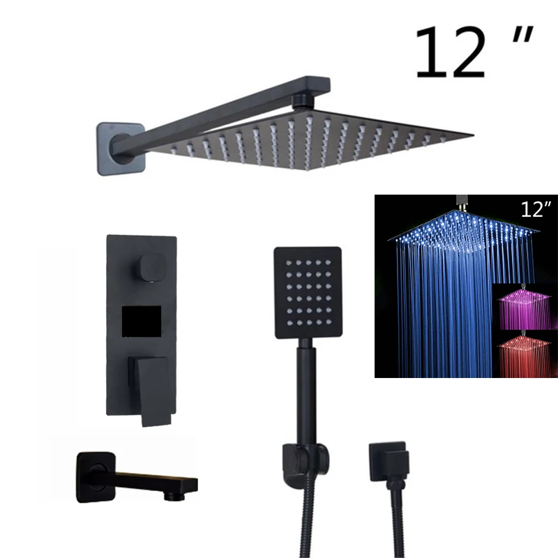 led 12 inch shower 4 JIENI матовый черный Ванная комната душа Осадки Насадки для душа 2 способа цифровой Дисплей смеситель 3-функции цифровой смеситель для душа - Цвет: led 12 inch shower 4
