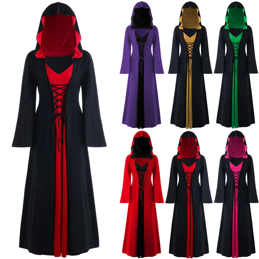 

2019 New Halloween Cosplay Costumes Scary Vampire Witch Costume For Women Medieval Victorian Masquerade Hooded Dress Cloak