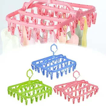 

32/16 Clips Portable Socks Cloth Hanger Rack Folding Drying Storage Holder