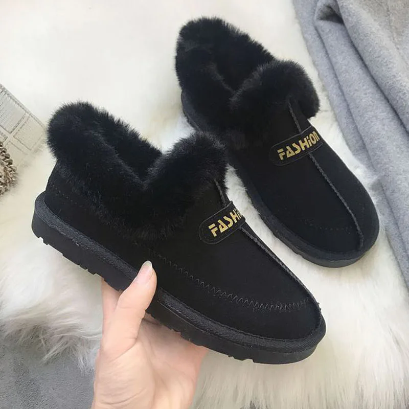 

Women's Winter Fashion Plush Snow Boots Flock Warm Short Boots Ladies Casual Flat Cotton Shoes Quality Solid Suede Shoes Hot