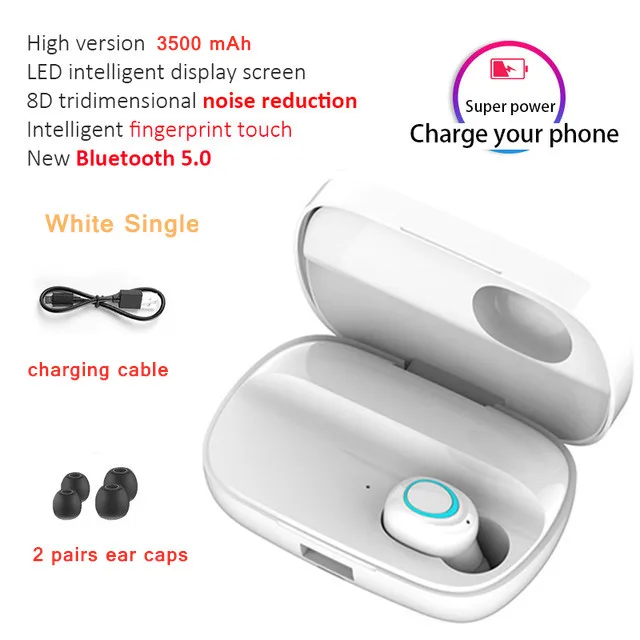 white single S11 TWS, беспроводные Bluetooth 5,0 наушники, наушники с шумоподавлением, наушники, Спортивная игровая гарнитура, 3500 мАч, внешний аккумулятор, светодиодный дисплей - Цвет: white single