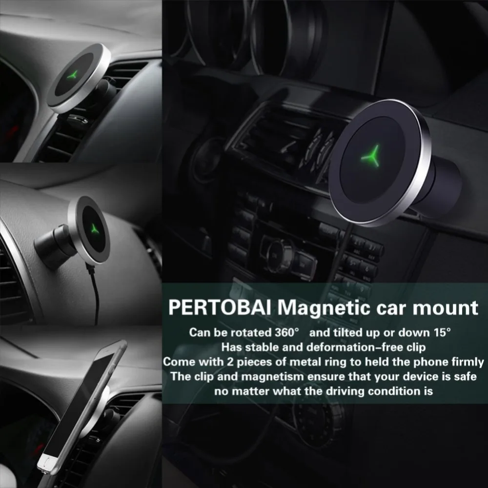Wireless Car Charger Mount 360-degree Rotatable Dashboard Air Vent Desk Magnetic Phone Holder for iPhone Xs Max/Xs/Xr/8 Plus