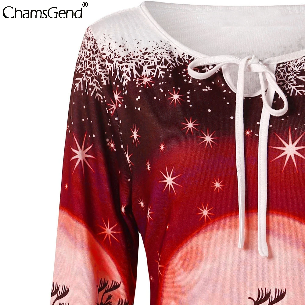 CHAMSGEND, Рождественская футболка с длинным рукавом для женщин, новинка, милая Футболка с принтом, футболка, Camisetas Feminina, женские повседневные свободные топы, блузы