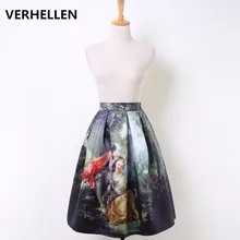 VERHELLEN/; осенний стиль; женская мода; Одри Хепберн; принт; высокая талия; плиссированные юбки; повседневная одежда; Saia Feminina