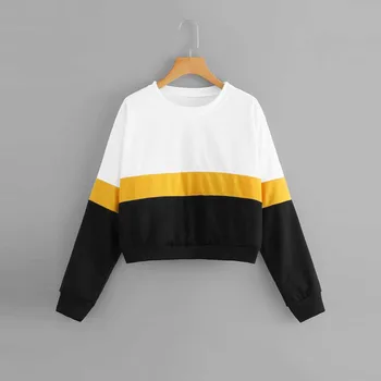 

Women Ladies Patchwork Sweatshirt Long Sleeve Pullovers Jumper Casual Solid Hooded Female Coat Loose Pullover Sweatshirt Blouse