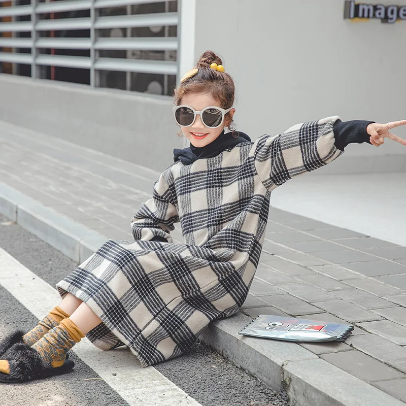 

Girl Dress Plaid Kids Winter Children Cotton Long Sleeve Plaid Striped European And American Style Thicken Girl Casual Dresses