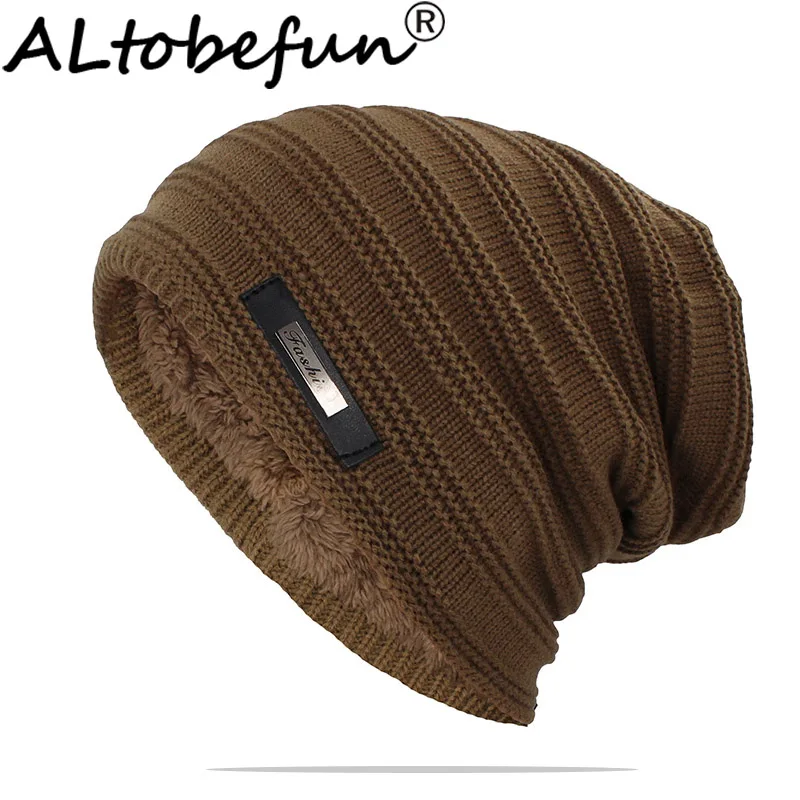 ALTOBEFUN Skullies Beanie, Мужская зимняя шапка из искусственного меха, Теплые Мешковатые вязаные шапочки для взрослых, вязаная Толстая шапка для женщин, шапки BHT145
