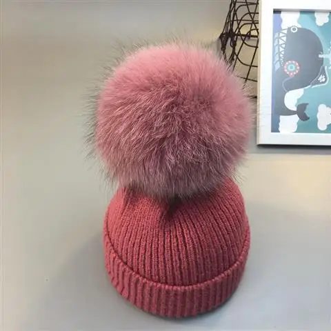 Red Cap Новая теплая зимняя шапка с помпоном для маленьких девочек, шарф, комплект, натуральный шарик из меха лисы, теплые вязаные шапки для мамы и ребенка, шапочка для родителей и ребенка - Цвет: Red Cap
