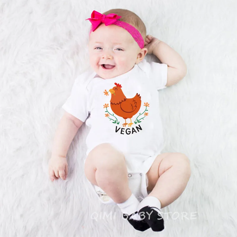 Vegan Lovely Pig/цыпленок печати сдельник для ребенка хлопок новорожденный девочка мальчик короткий рукав тела комбинезон летняя детская одежда